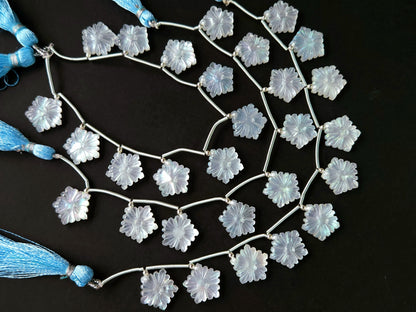 Natural Crystal & Mother of Pearl Triplet Carved Flower Beads| 10 Pieces