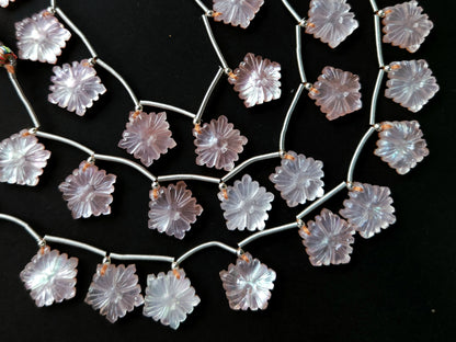 Natural Crystal & Mother of Pearl Triplet Carved Flower Beads| 10 Pieces