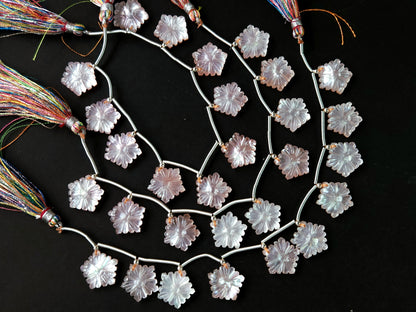 Natural Crystal & Mother of Pearl Triplet Carved Flower Beads| 10 Pieces
