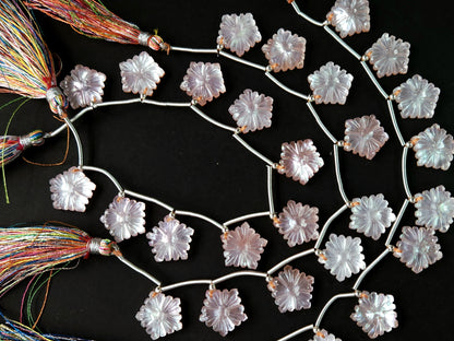 Natural Crystal & Mother of Pearl Triplet Carved Flower Beads| 10 Pieces