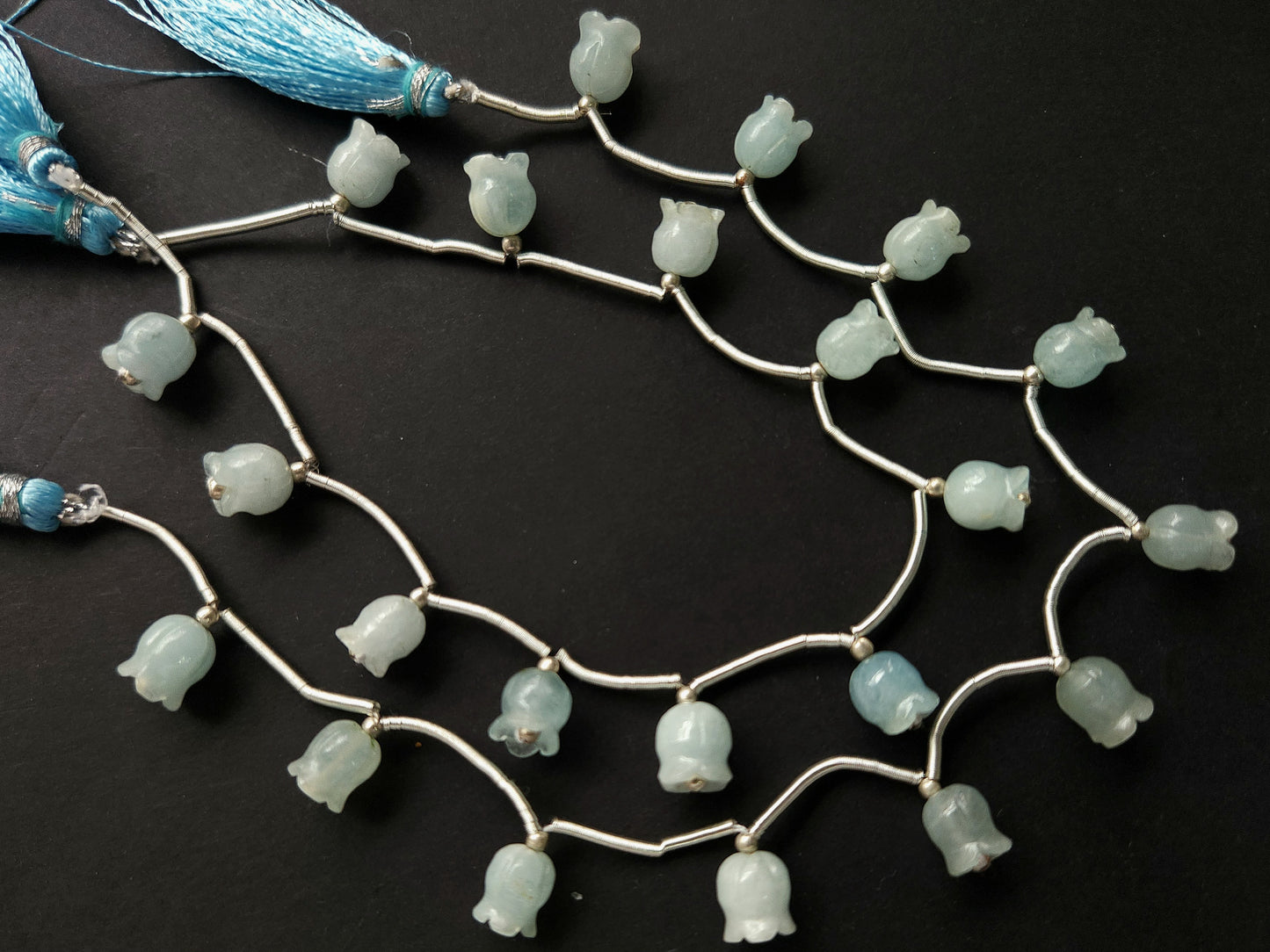 Natural Aquamarine Lily of the Valley Flower Carving Beads