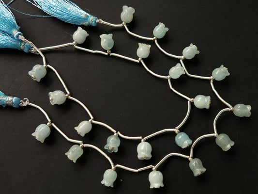 Natural Aquamarine Lily of the Valley Flower Carving Beads