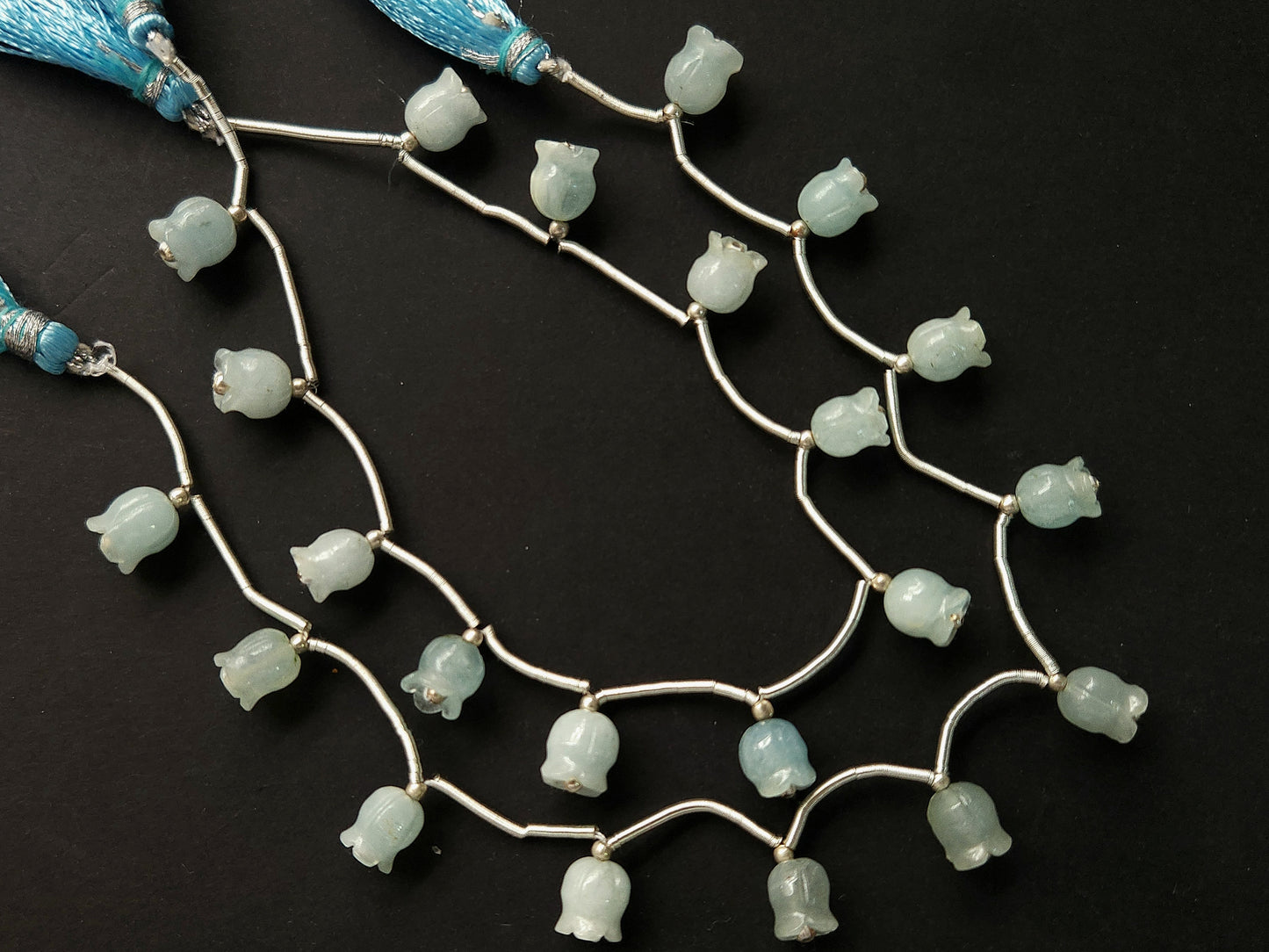 Natural Aquamarine Lily of the Valley Flower Carving Beads