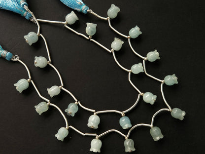 Natural Aquamarine Lily of the Valley Flower Carving Beads