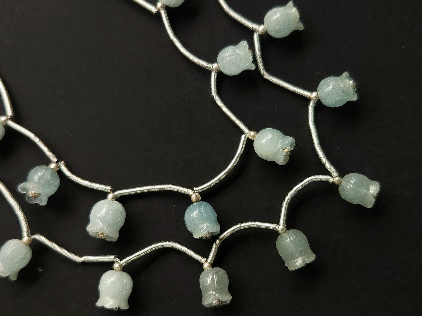 Natural Aquamarine Lily of the Valley Flower Carving Beads
