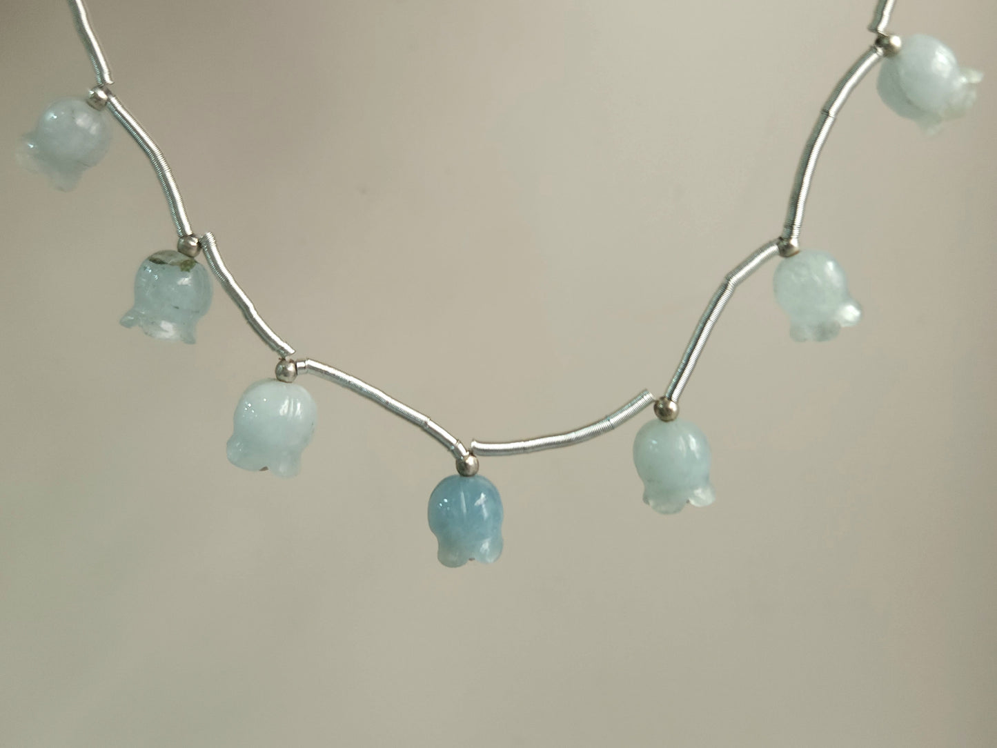 Natural Aquamarine Lily of the Valley Flower Carving Beads