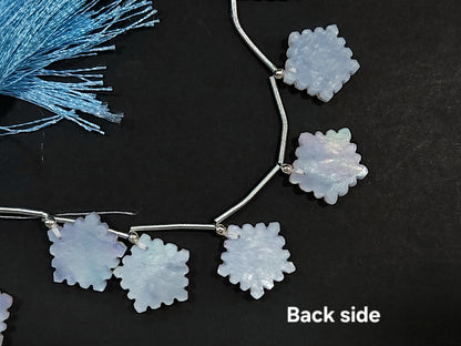 Natural Crystal & Mother of Pearl Triplet Carved Flower Beads| 10 Pieces