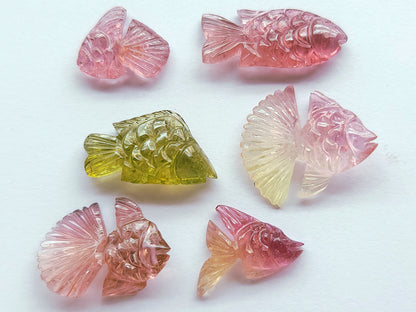 Rare! Natural Bi-Tourmaline Carved Fishes