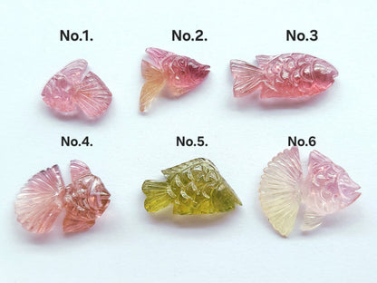 Rare! Natural Bi-Tourmaline Carved Fishes