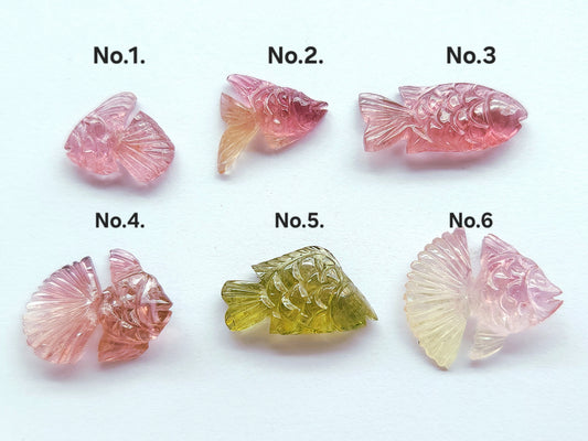 Rare! Natural Bi-Tourmaline Carved Fishes