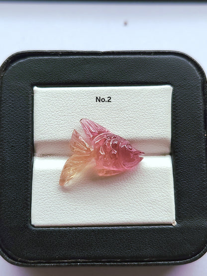Rare! Natural Bi-Tourmaline Carved Fishes