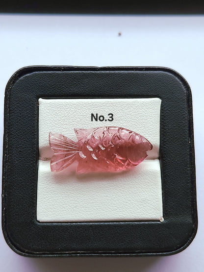 Rare! Natural Bi-Tourmaline Carved Fishes