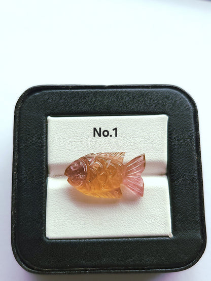 Rare! Natural Bi-Tourmaline Carved Fishes