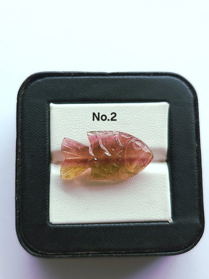 Rare! Natural Bi-Tourmaline Carved Fishes