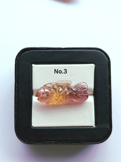 Rare! Natural Bi-Tourmaline Carved Fishes