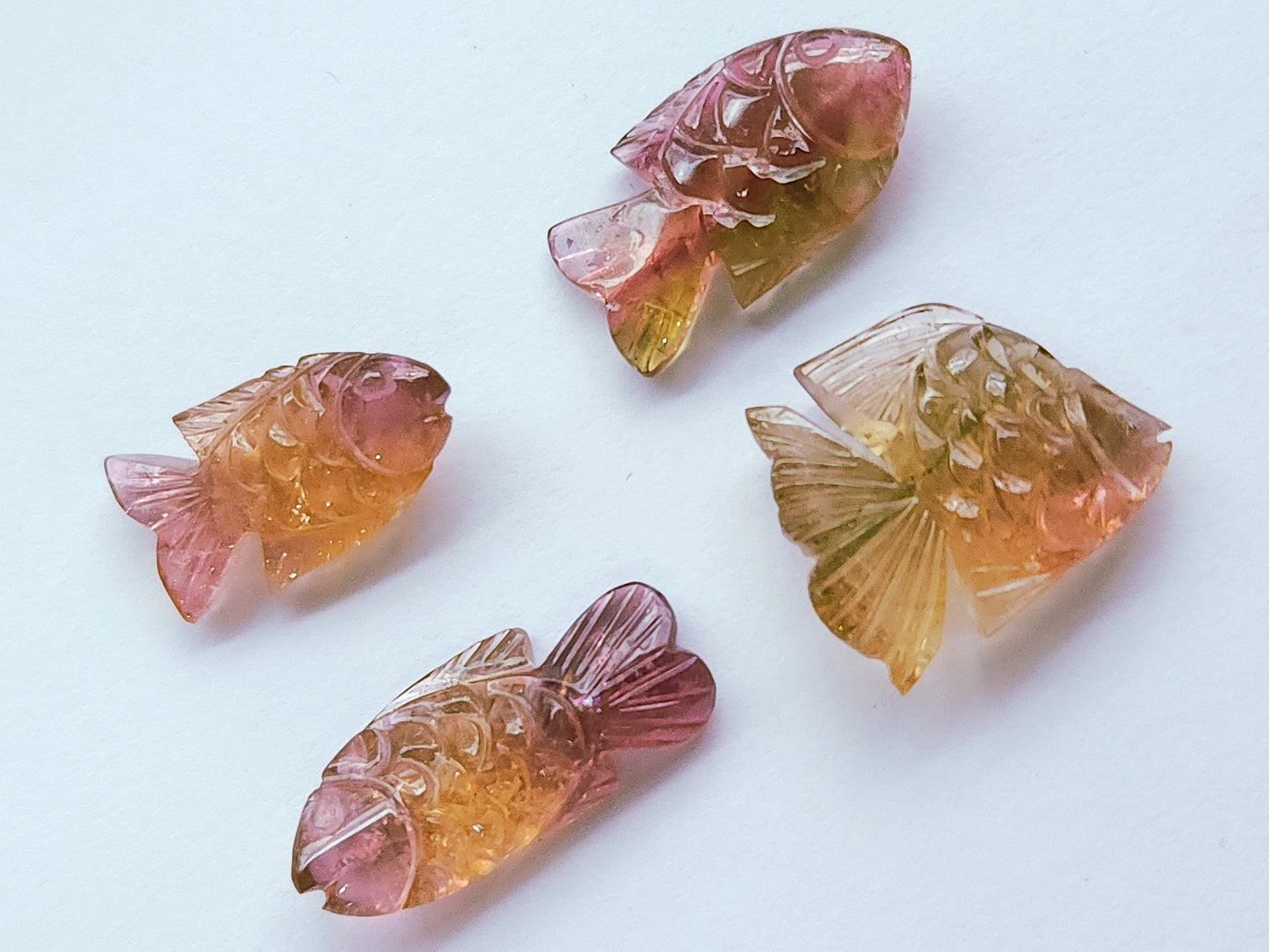Rare! Natural Bi-Tourmaline Carved Fishes