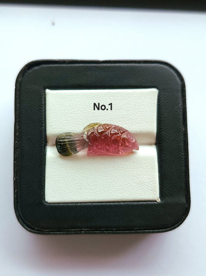 Rare! Natural Bi-Tourmaline Carved Fishes