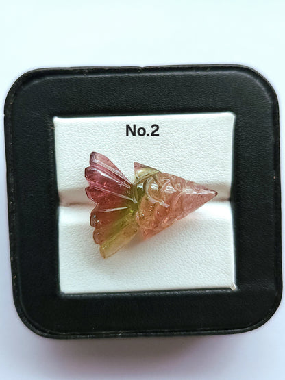 Rare! Natural Bi-Tourmaline Carved Fishes