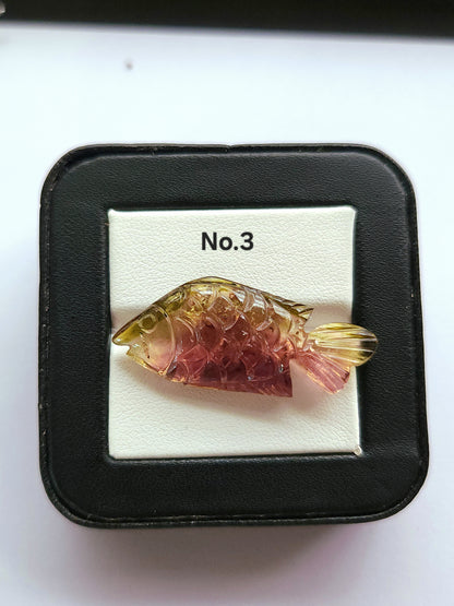 Rare! Natural Bi-Tourmaline Carved Fishes