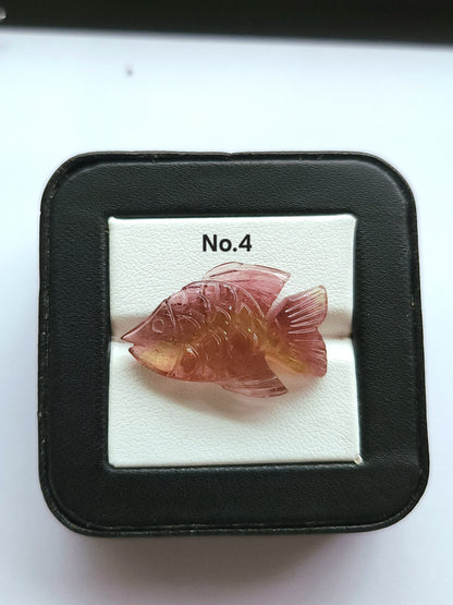 Rare! Natural Bi-Tourmaline Carved Fishes