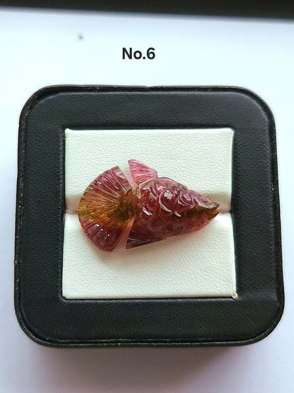 Rare! Natural Bi-Tourmaline Carved Fishes