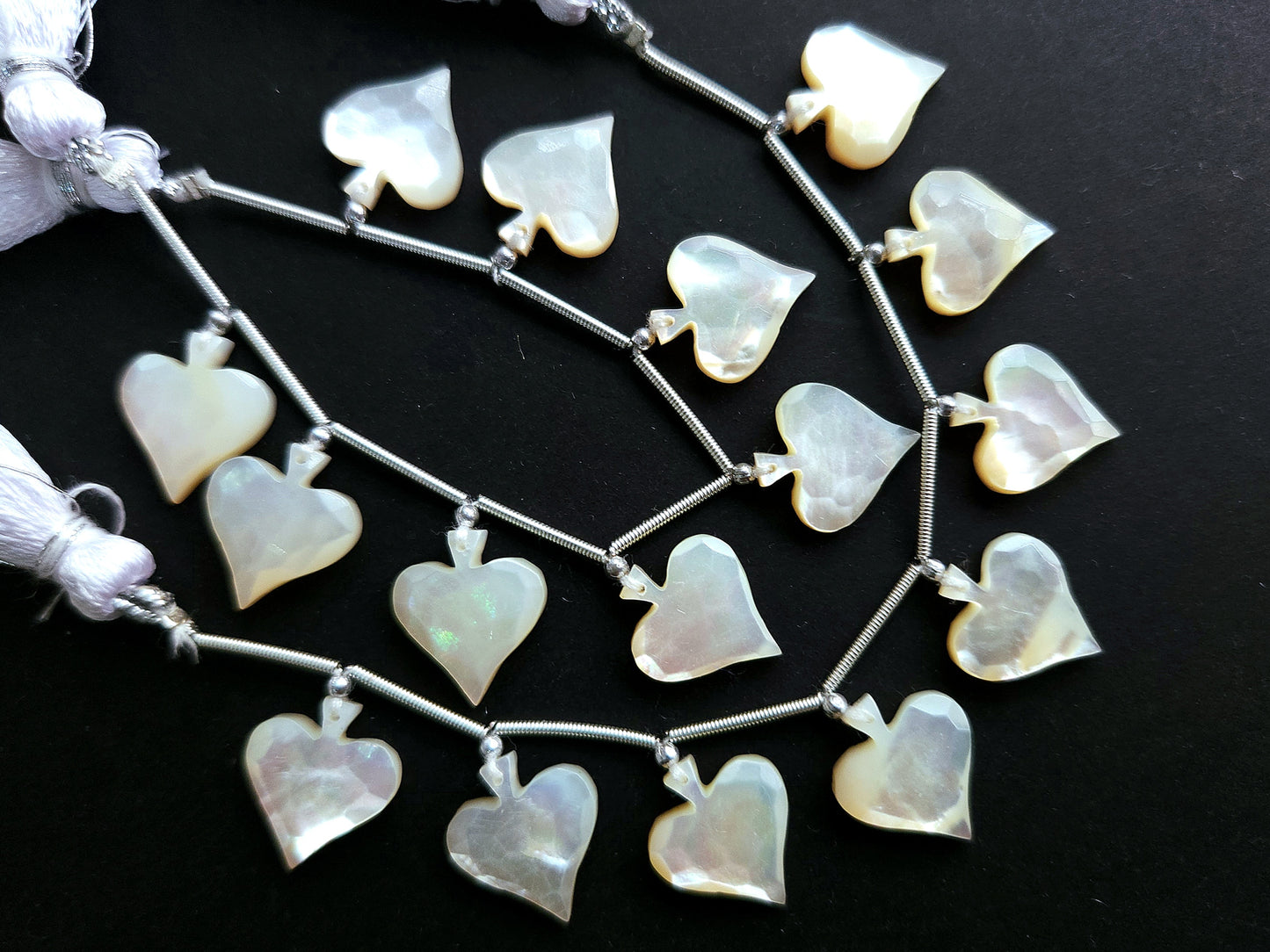 Natural Mother of Pearl Faceted Spade Beads | Rose Cut Spade Shape
