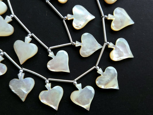8 Pieces | Mother of Pearl Faceted Spade Beads | 14x16 MM Rose Cut Spade 