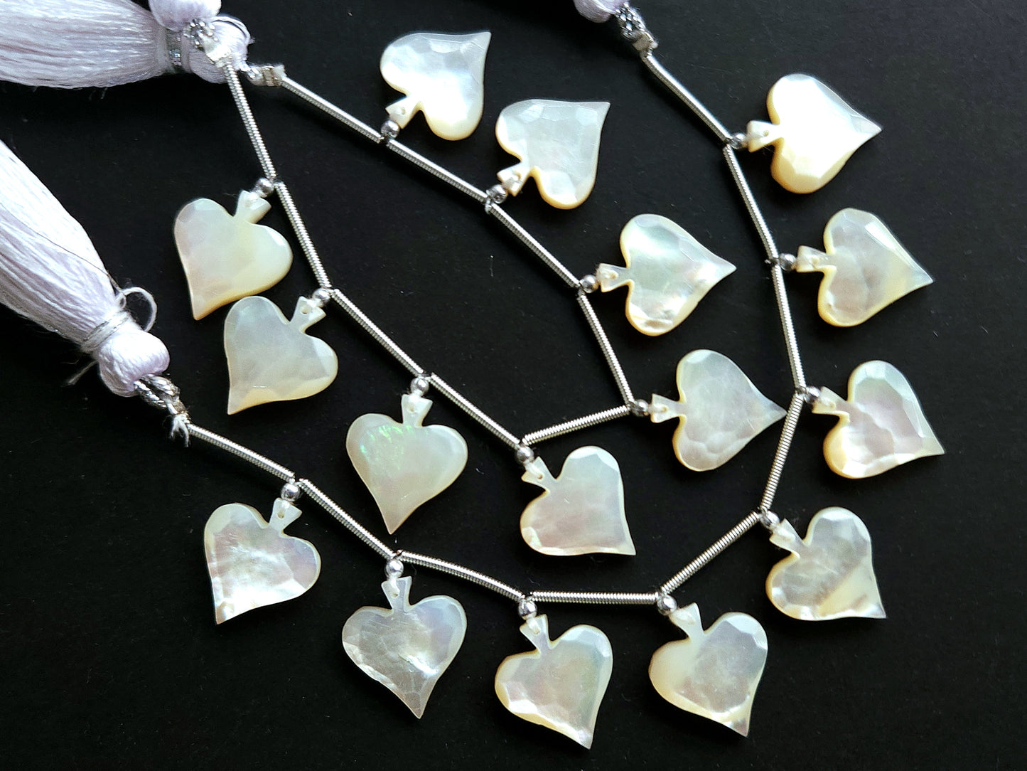 Natural Mother of Pearl Faceted Spade Beads | Rose Cut Spade Shape