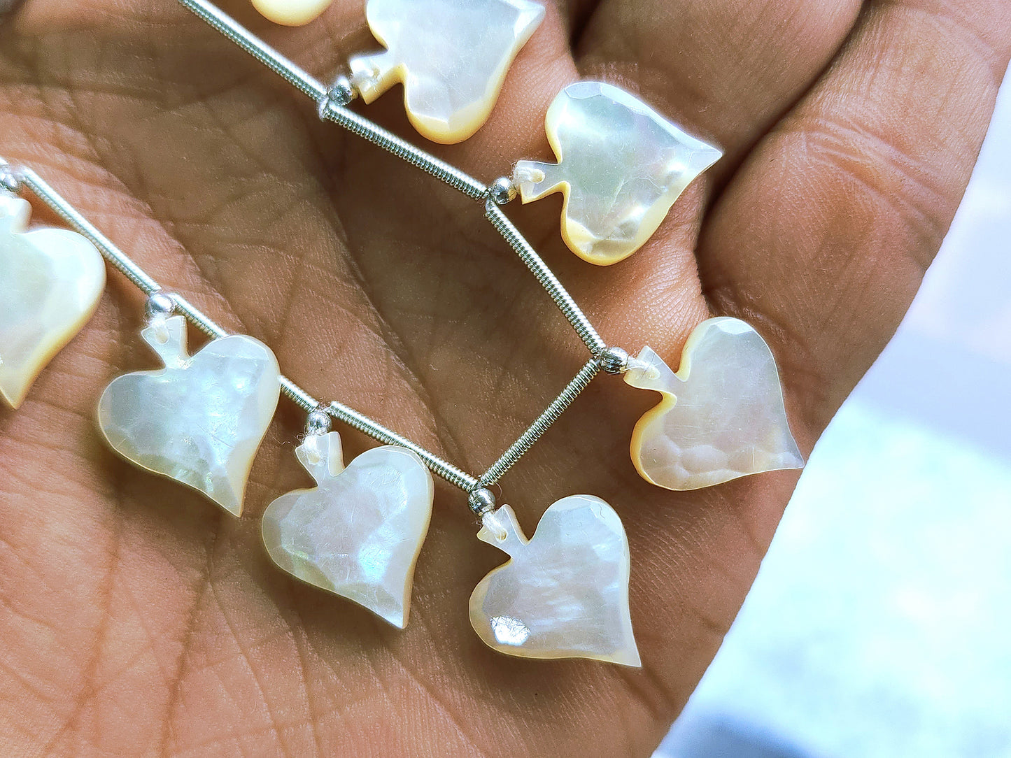 Natural Mother of Pearl Faceted Spade Beads | Rose Cut Spade Shape