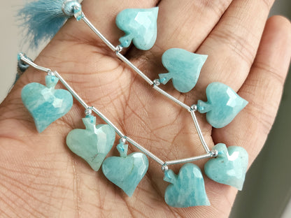 8 Pieces | Natural Amazonite Faceted Spade Beads | 14x16 MM Amazonite Rose Cut Spades