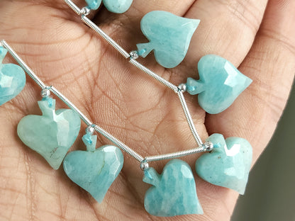 8 Pieces | Natural Amazonite Faceted Spade Beads | 14x16 MM Amazonite Rose Cut Spades