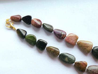 Natural Multi Tourmaline Smooth Nugget Beads | Tumble Shape Gemstone Beads | 19 Inches