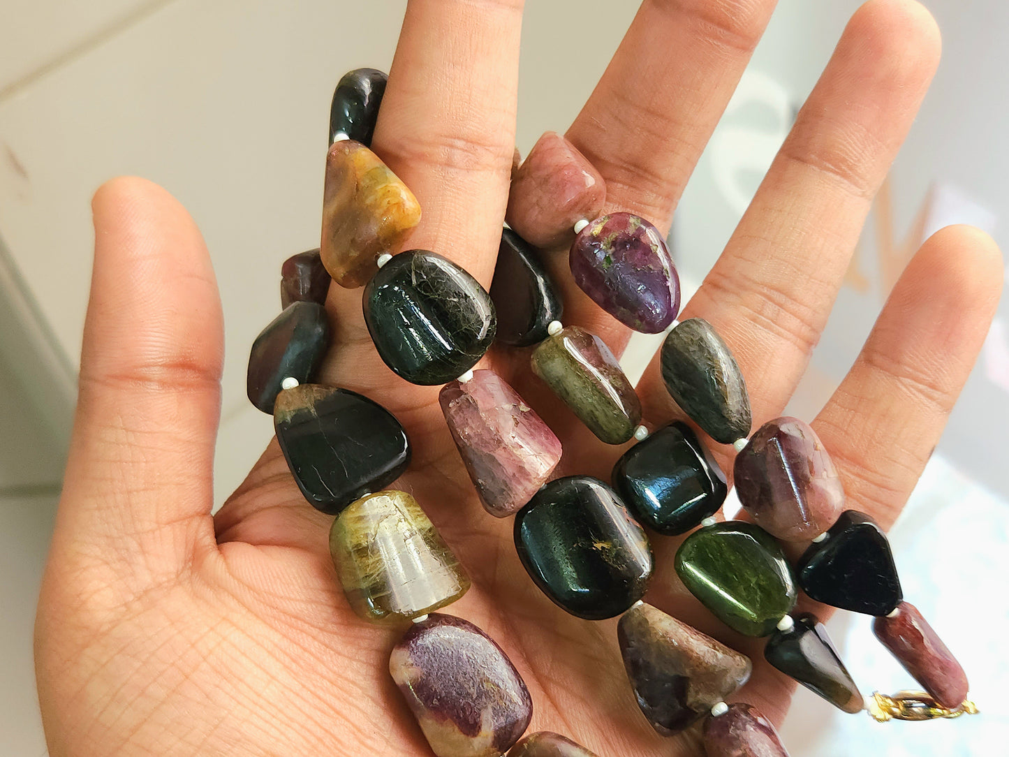 Natural Multi Tourmaline Smooth Nugget Beads | Tumble Shape Gemstone Beads | 19 Inches