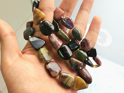 Natural Multi Tourmaline Smooth Nugget Beads | Tumble Shape Gemstone Beads | 19 Inches
