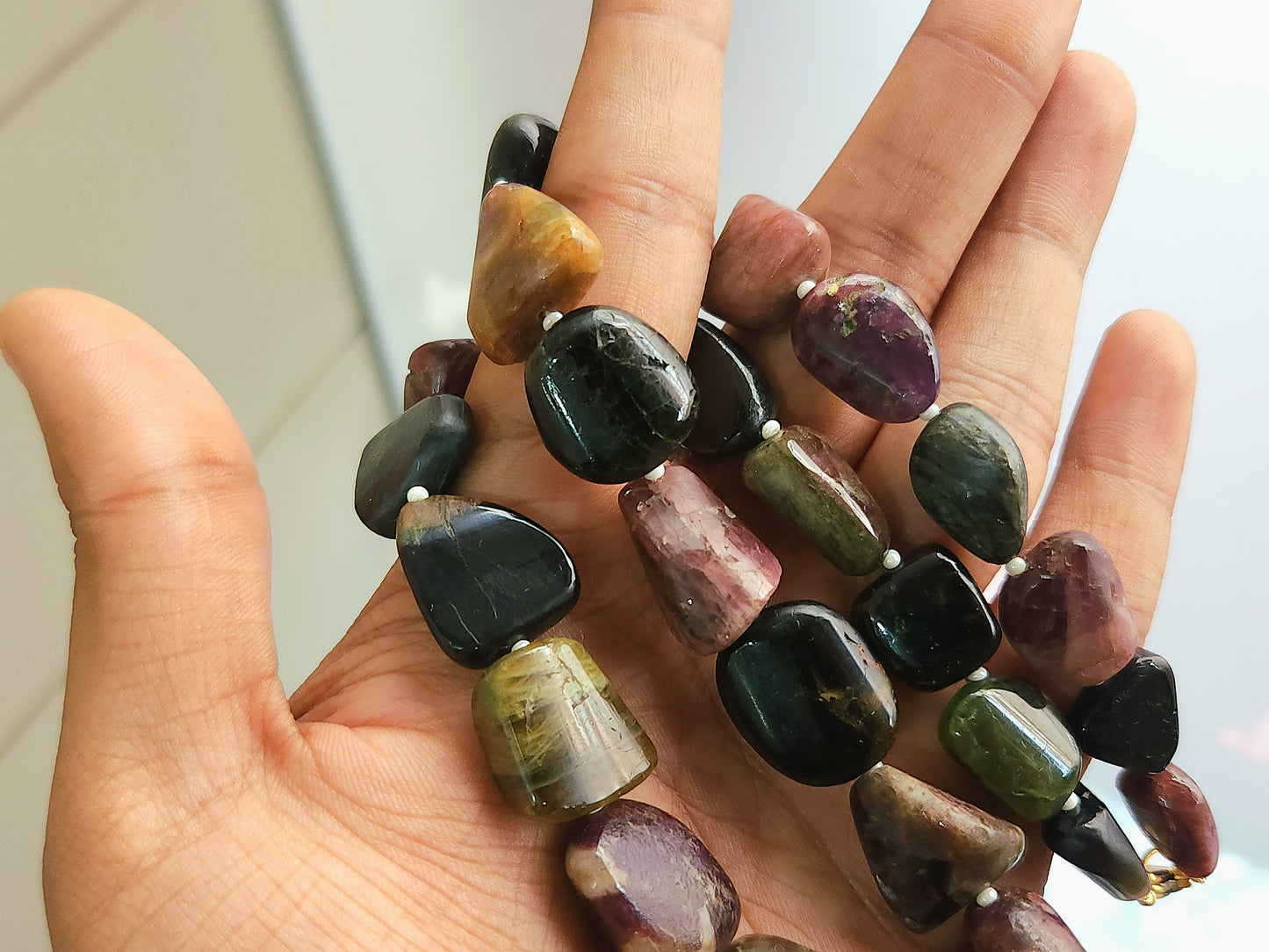Natural Multi Tourmaline Smooth Nugget Beads | Tumble Shape Gemstone Beads | 19 Inches