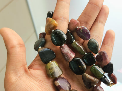 Natural Multi Tourmaline Smooth Nugget Beads | Tumble Shape Gemstone Beads | 19 Inches