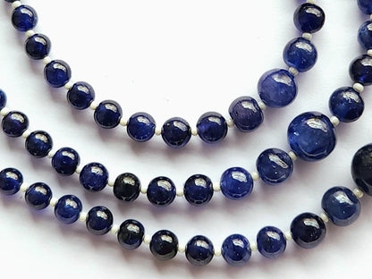Natural Blue Sapphire Smooth Spherical /Round Shape Beads | 9.5 Inches