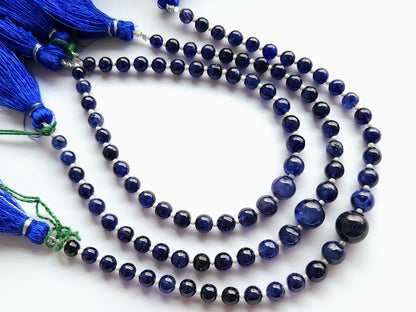 Natural Blue Sapphire Smooth Spherical /Round Shape Beads | 9.5 Inches