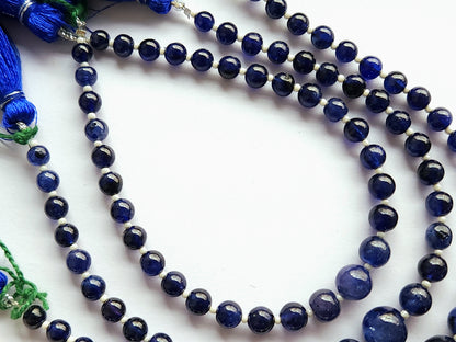 Natural Blue Sapphire Smooth Spherical /Round Shape Beads | 9.5 Inches