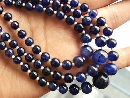 Natural Blue Sapphire Smooth Spherical /Round Shape Beads | 9.5 Inches