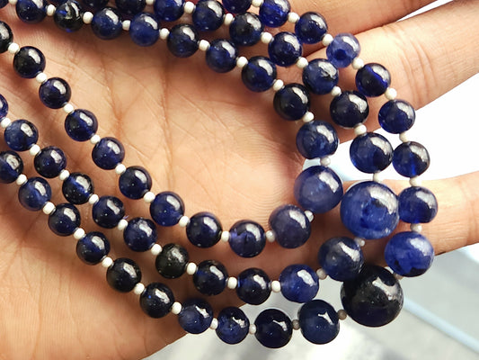 Natural Blue Sapphire Smooth Spherical /Round Shape Beads | 9.5 Inches