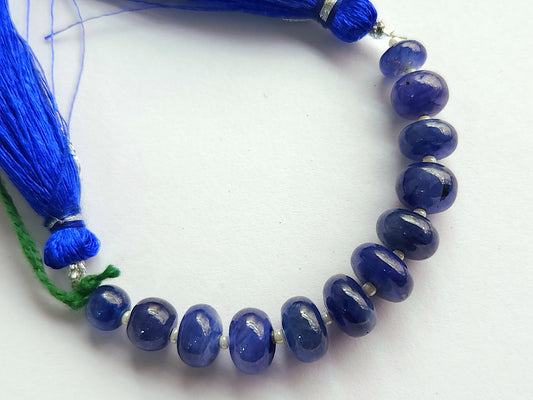 Natural Blue Sapphire Smooth Rondelle Beads | 7–10 MM 