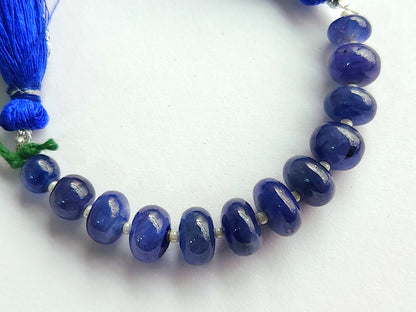 Natural Blue Sapphire Smooth Rondelle Beads | 7–10 MM