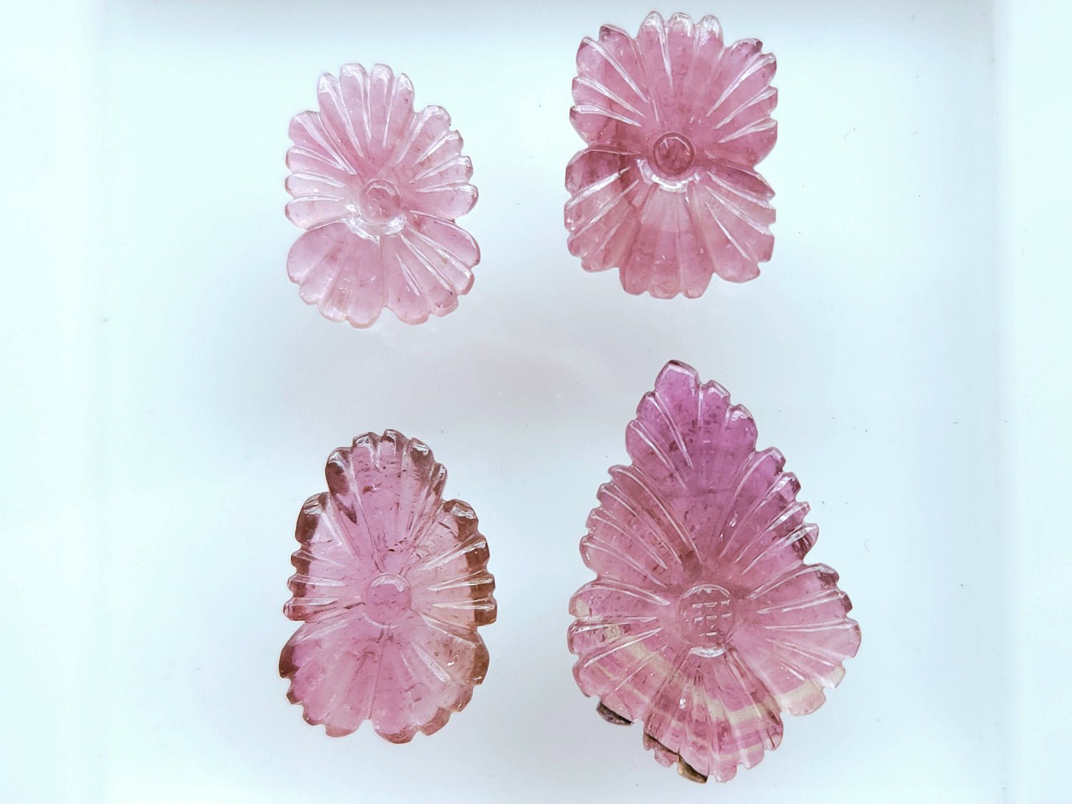 Natural Pink Tourmaline Flower Carvings For Pendants, Charms & Jewelry Making