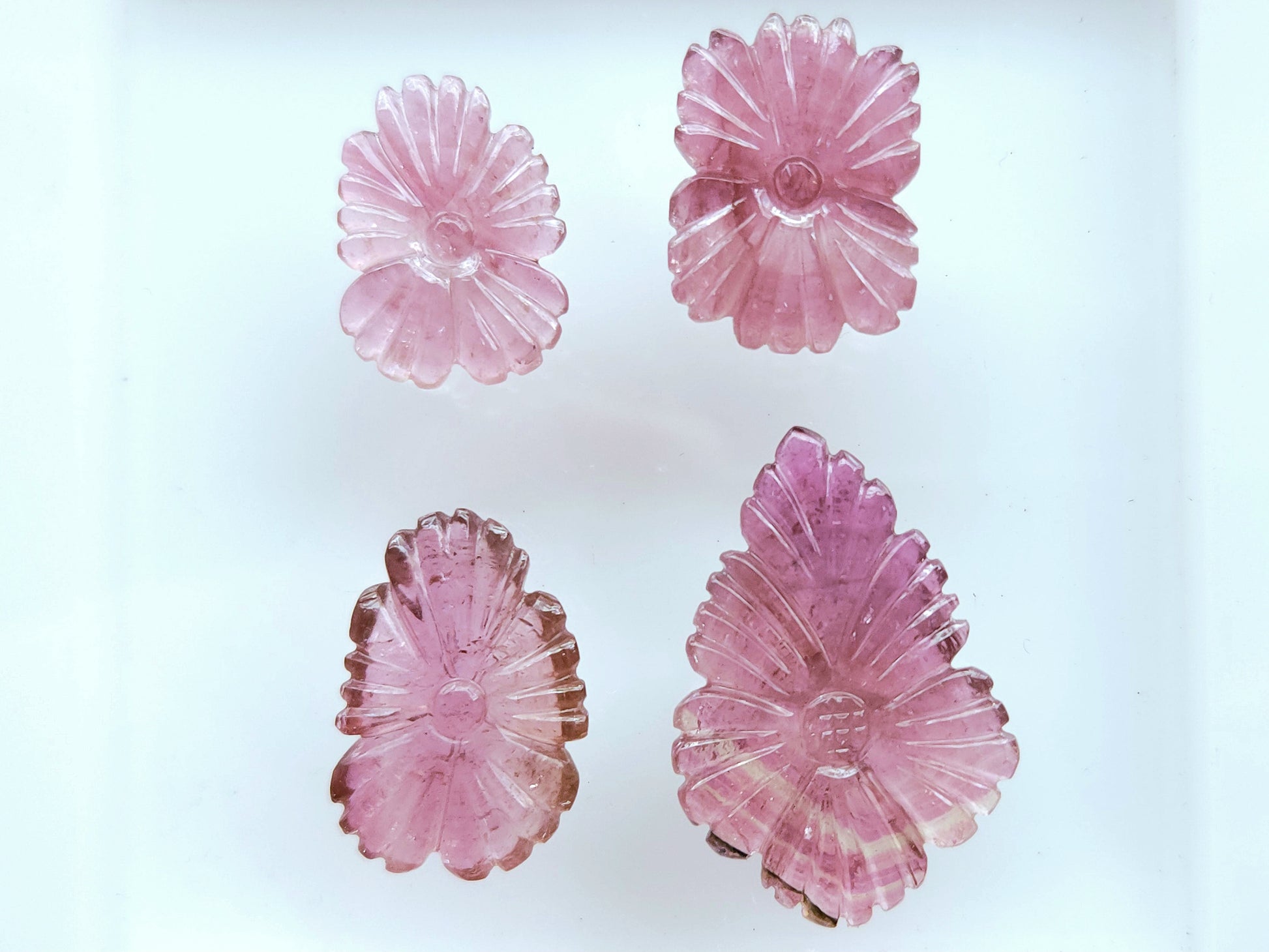 Natural Pink Tourmaline Flower Carvings For Pendants, Charms & Jewelry Making