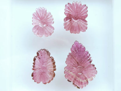 Natural Pink Tourmaline Flower Carvings For Pendants, Charms & Jewelry Making