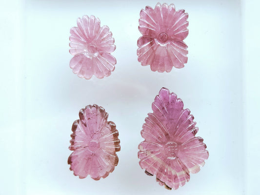Natural Pink Tourmaline Flower Carvings For Pendants, Charms & Jewelry Making