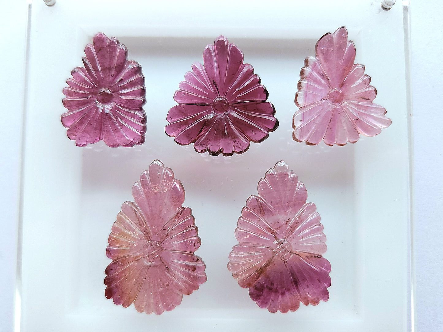 Natural Pink Tourmaline Flower Carvings For Pendants & Charms 