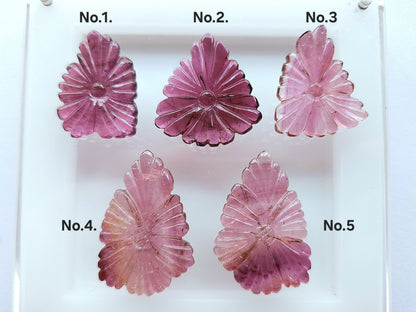 Natural Pink Tourmaline Flower Carvings For Pendants, Charms & Jewelry Making