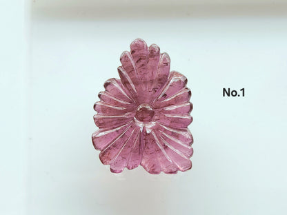 Natural Pink Tourmaline Flower Carvings For Pendants, Charms & Jewelry Making